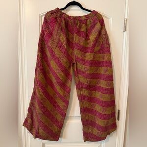 Striped Quilted Wide-Leg Pants in Berry & Olive